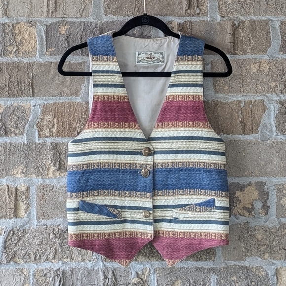 Vintage Jackets & Blazers - VTG 80s American Trendsetter Southwestern Stripe Vest Size Medium